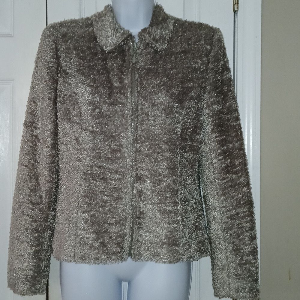 Giancarlo Ferrari shimmery gray zip up jacket blazer Sz  4